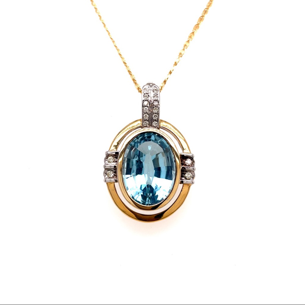 14KT Blue Topaz & Diamond Pendant - Picture 3 of 6